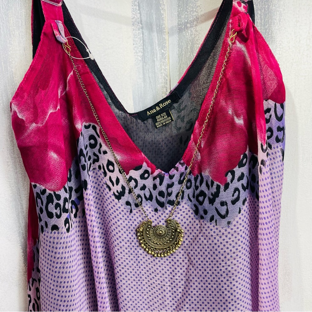 Ana & Rose Sheer Floral Animal Print Sleeveless Gold Necklace Beach Coverup OS - Picture 2 of 7